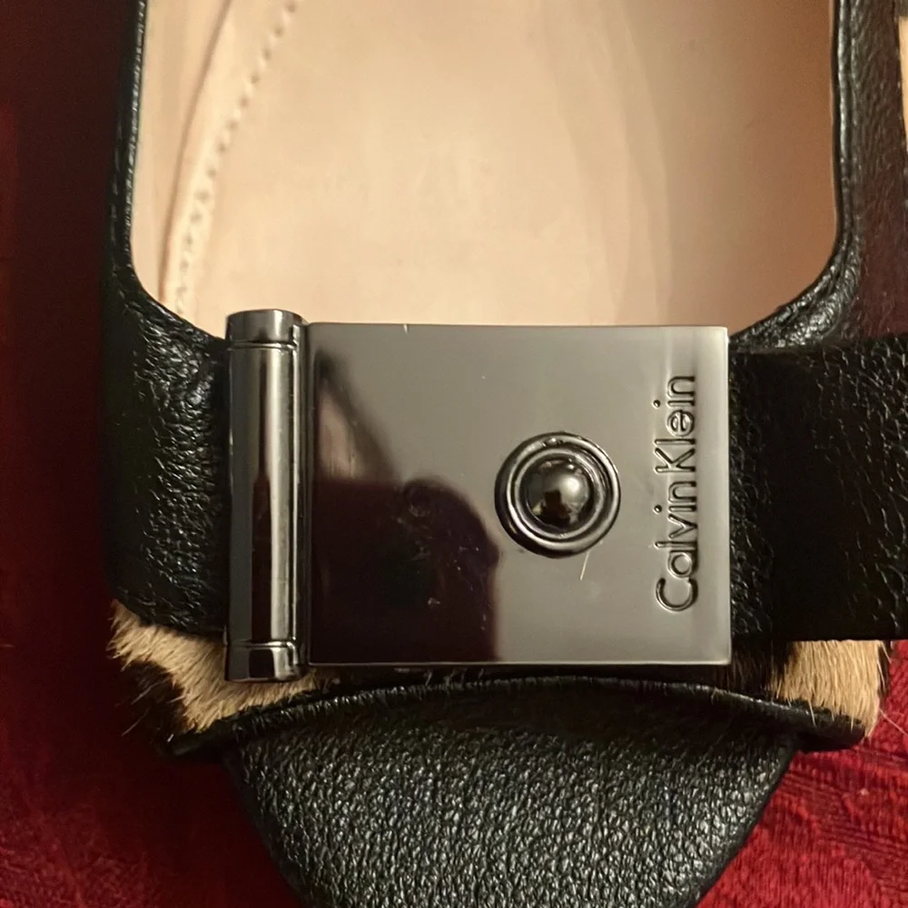 Calvin Klein leopard pony hair peep toe heels 2.5 inch size 6.5 shoes mob wife
